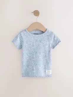 Blauw - Verpakking van 5 geribbelde tops met korte mouwen (3mnd -7jaar)