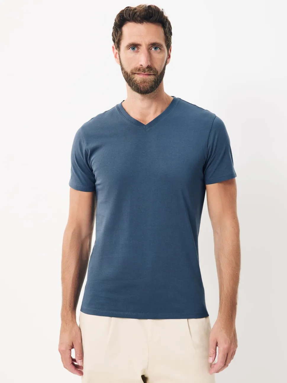 Blauw - Verpakking van 5 slim-fit 100% katoenen T-shirts met V-hals en laagjes