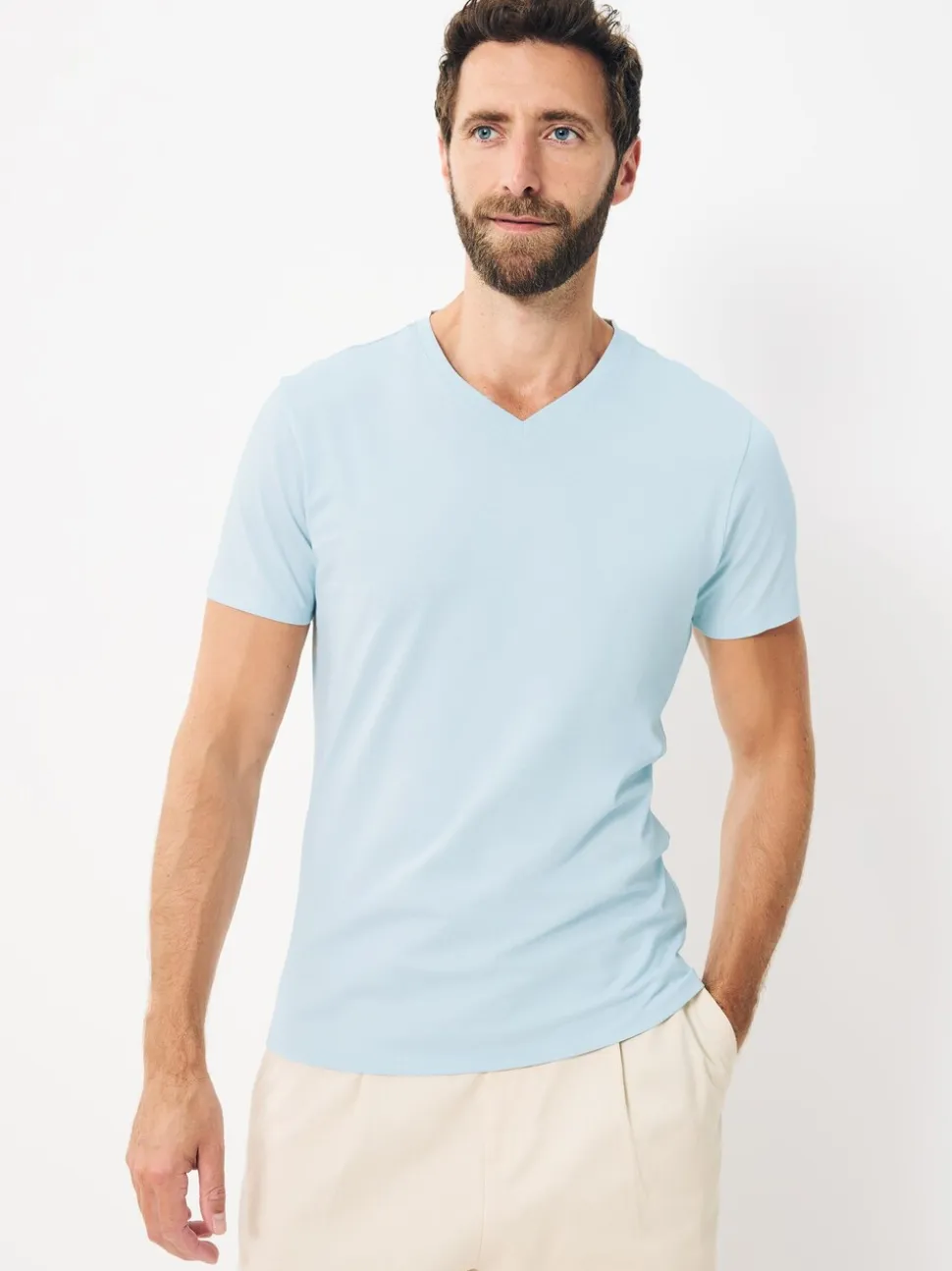 Blauw - Verpakking van 5 slim-fit 100% katoenen T-shirts met V-hals en laagjes