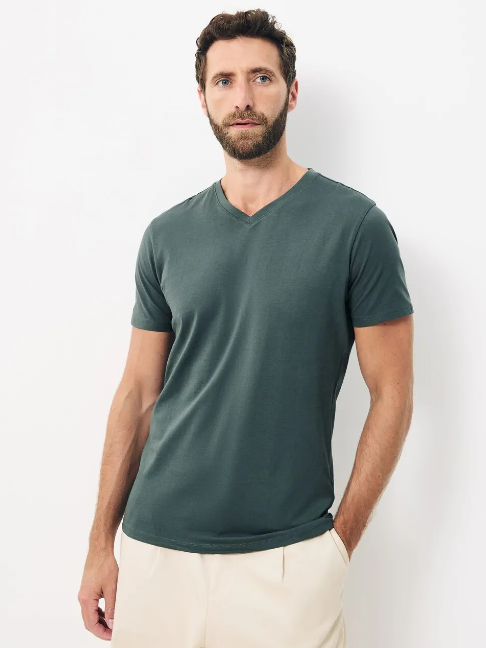 Blauw - Verpakking van 5 slim-fit 100% katoenen T-shirts met V-hals en laagjes
