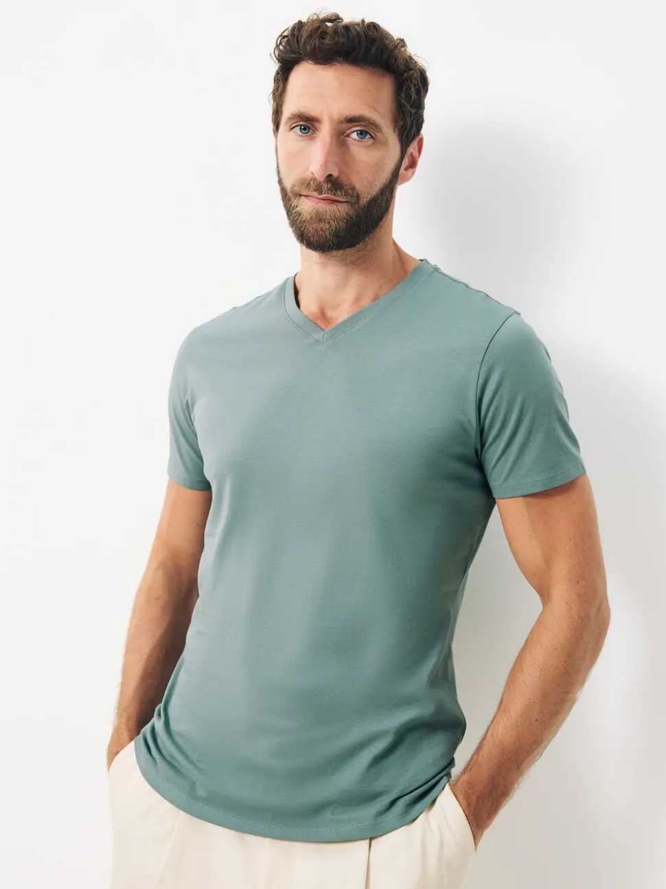 Blauw - Verpakking van 5 slim-fit 100% katoenen T-shirts met V-hals en laagjes