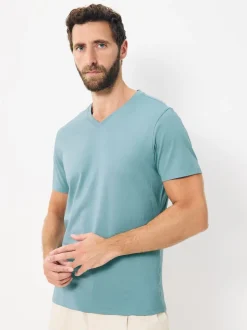 Blauw - Verpakking van 5 slim-fit 100% katoenen T-shirts met V-hals en laagjes
