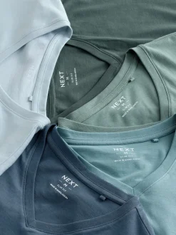 Blauw - Verpakking van 5 slim-fit 100% katoenen T-shirts met V-hals en laagjes