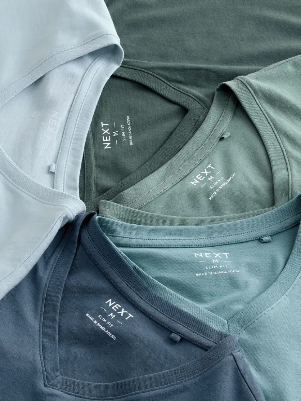 Blauw - Verpakking van 5 slim-fit 100% katoenen T-shirts met V-hals en laagjes