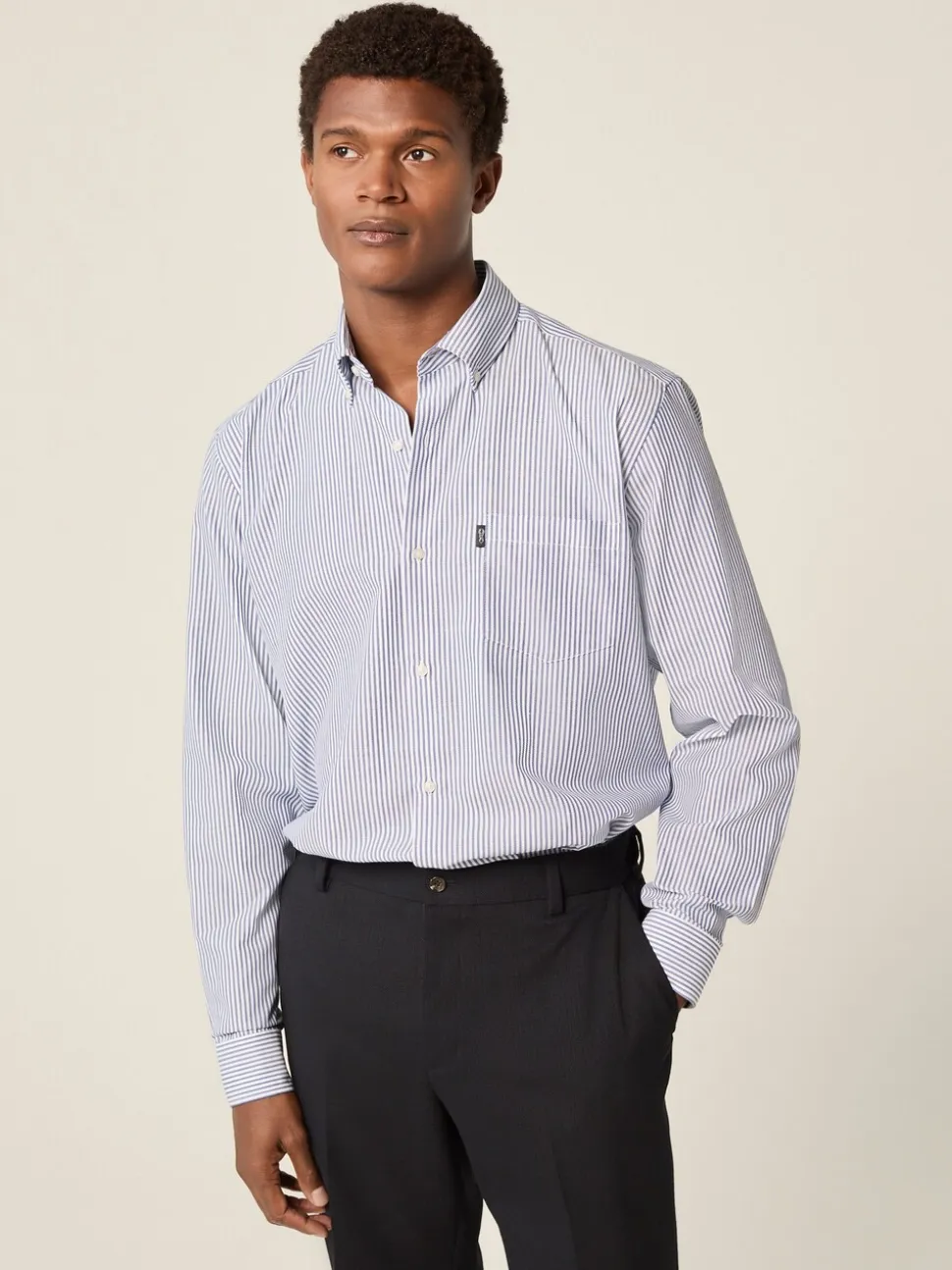 Blauw Bengaals - Strijkvrij Oxford overhemd met knopen
