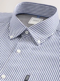 Blauw Bengaals - Strijkvrij Oxford overhemd met knopen