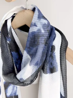 Blauw bloemenprint - Dunne plissé sjaal