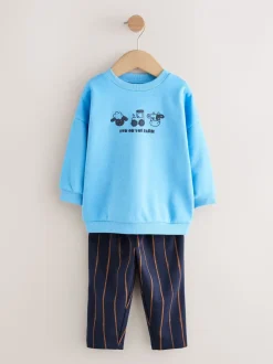 Blauw boerderijdier - Set met sweatshirt en joggingbroek met strepen (3mnd-7jr)