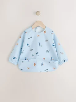 Blauw Dino Jungle - Slabbetje met mouwen voor spenen en voeden