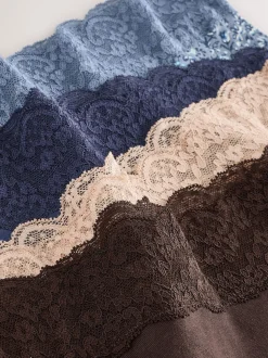 Blauw fijne bloemenprint - Katoenen kanten slipjes 4 stuks