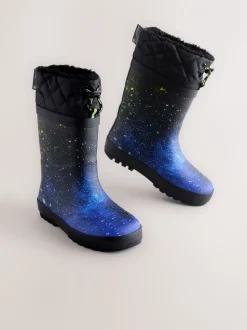 blauw galaxy - Warme gevoerde regenlaarzen met rand