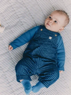 Blauw geruit - Babyset van corduroy tuinbroek en rompertje (0mnd-2jr)