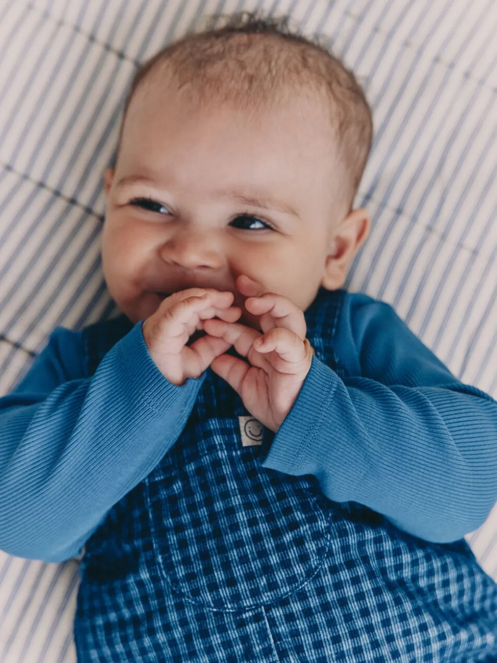 Blauw geruit - Babyset van corduroy tuinbroek en rompertje (0mnd-2jr)