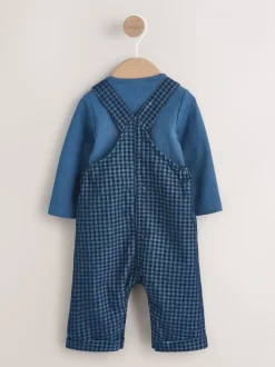 Blauw geruit - Babyset van corduroy tuinbroek en rompertje (0mnd-2jr)