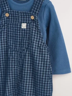 Blauw geruit - Babyset van corduroy tuinbroek en rompertje (0mnd-2jr)