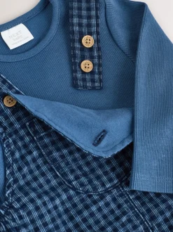 Blauw geruit - Babyset van corduroy tuinbroek en rompertje (0mnd-2jr)