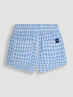 Blauw geruit - JoJo Maman Bébé 100% katoenen short met textuur en geruit patroon