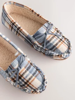 Blauw geruit - Moccasin Brushed Slippers