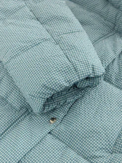 Blauw geruit - Regenbestendige gewatteerde lange jas met capuchon