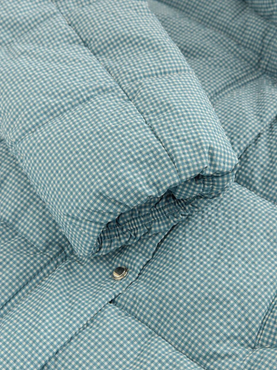 Blauw geruit - Regenbestendige gewatteerde lange jas met capuchon
