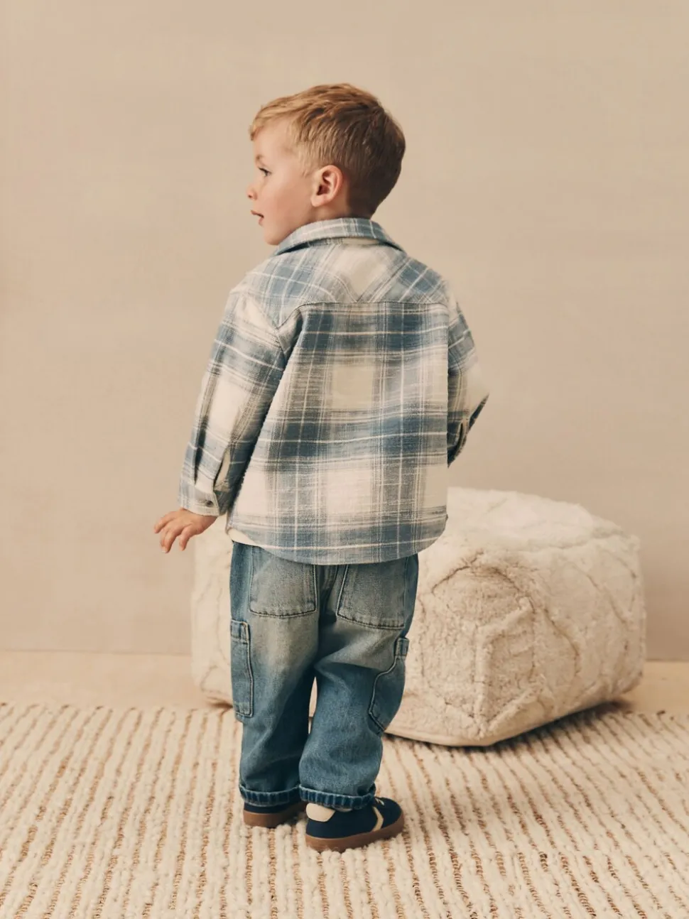 Blauw geruit - Set van T-shirt en shirt met lange mouwen (3mnd-7jr)