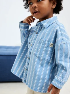 Blauw gestreept - Denim overhemd met lange mouwen (3 mnd - 7 jr)