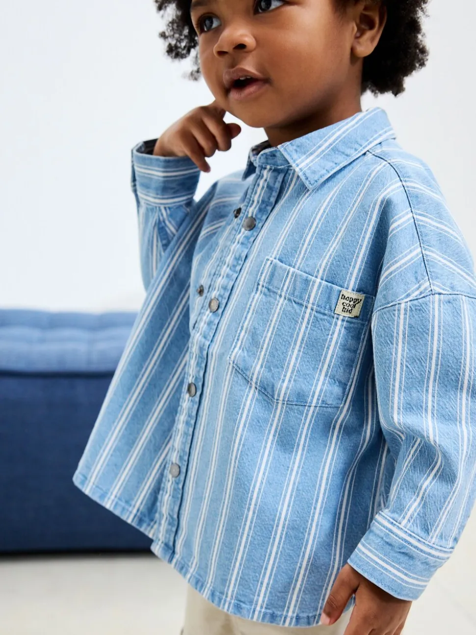 Blauw gestreept - Denim overhemd met lange mouwen (3 mnd - 7 jr)