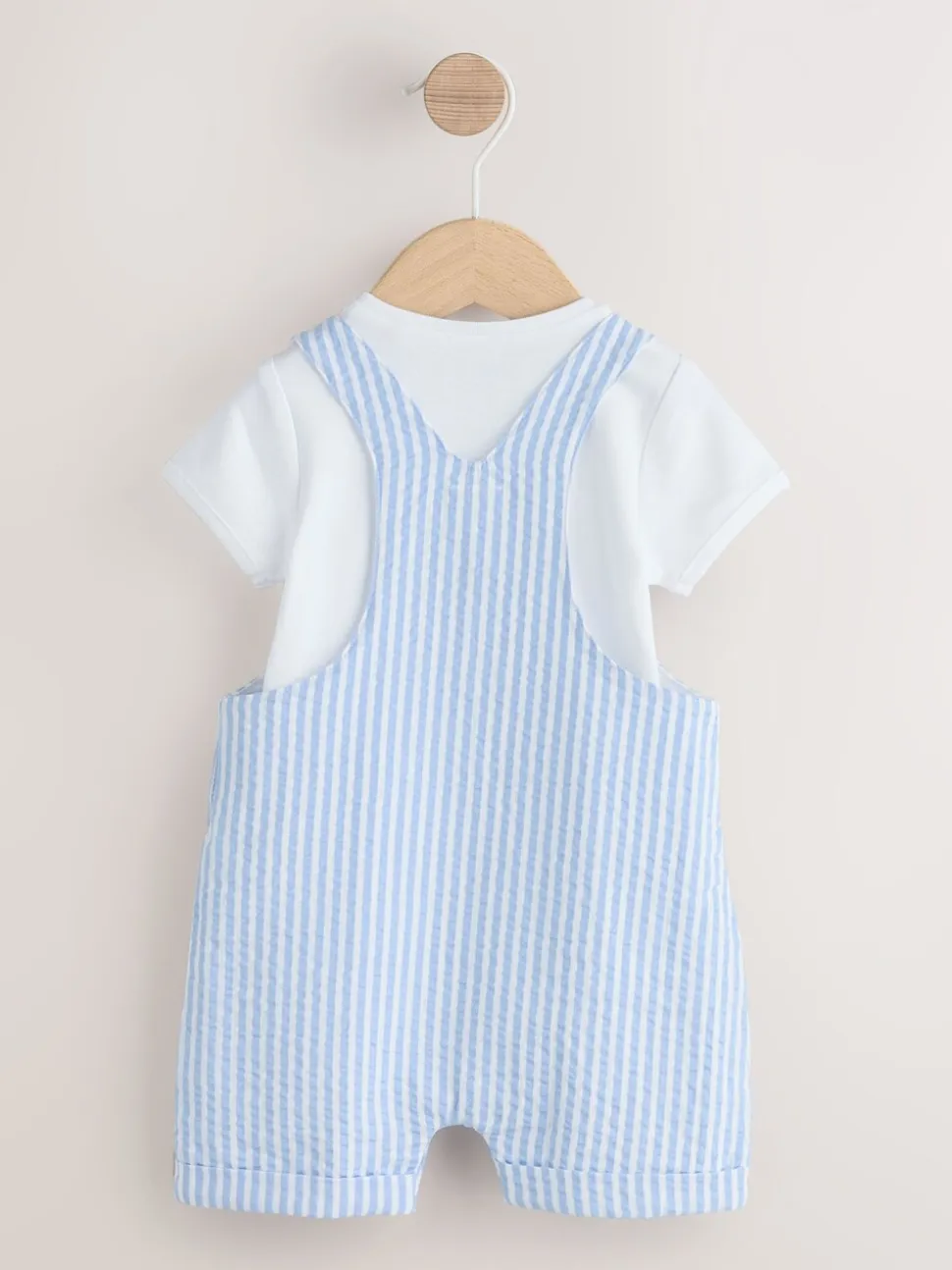 Blauw gestreept - Geweven bretelbroeken en bodysuit babyset (0mnd -2jr)