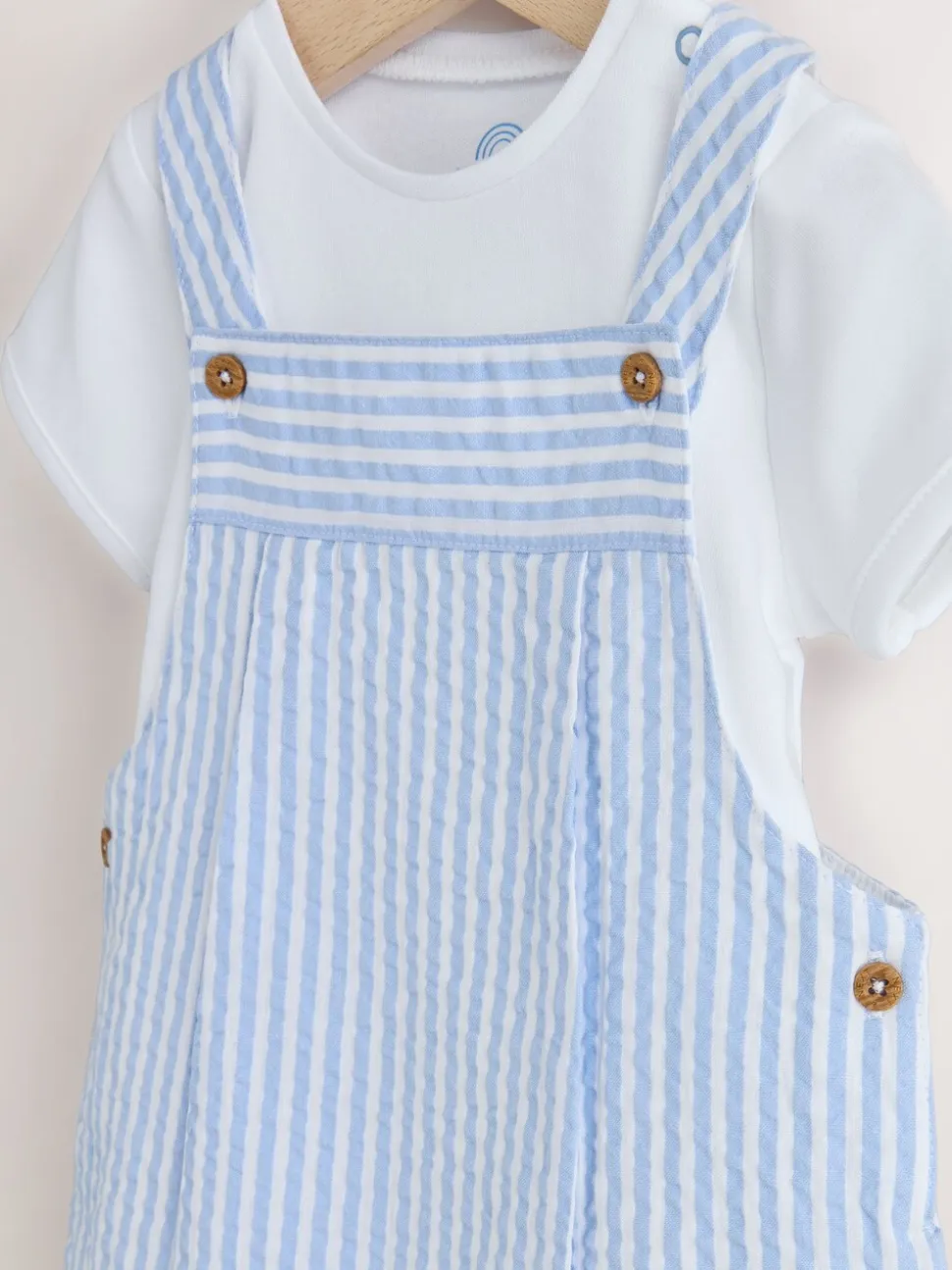 Blauw gestreept - Geweven bretelbroeken en bodysuit babyset (0mnd -2jr)