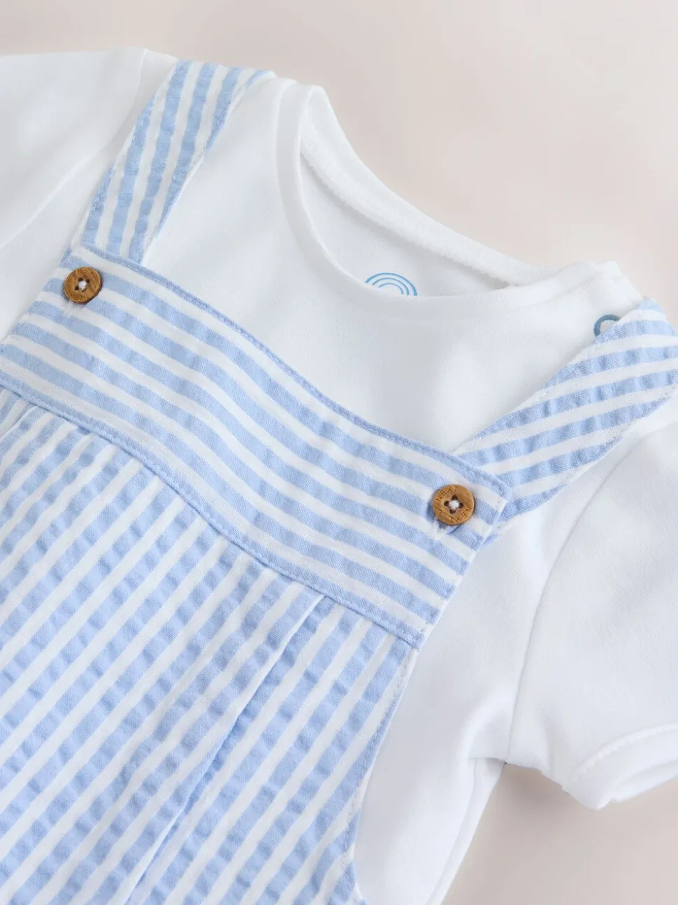 Blauw gestreept - Geweven bretelbroeken en bodysuit babyset (0mnd -2jr)