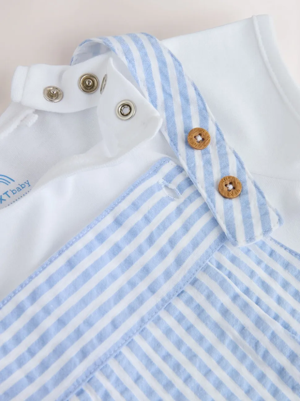 Blauw gestreept - Geweven bretelbroeken en bodysuit babyset (0mnd -2jr)