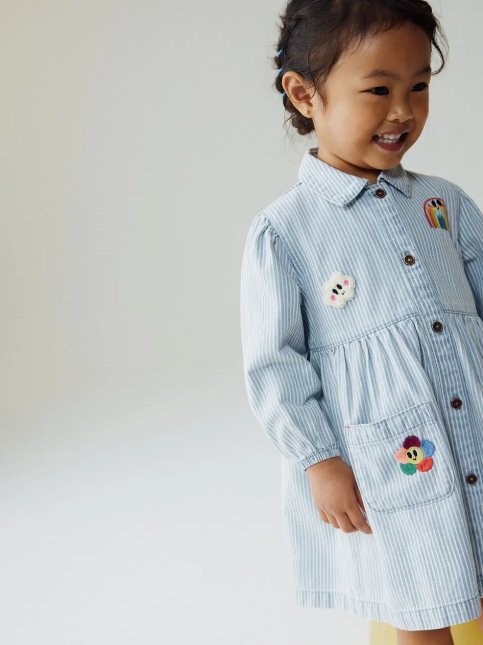 Blauw gestreept - Long Sleeve Cotton Dress (3mths-8yrs)