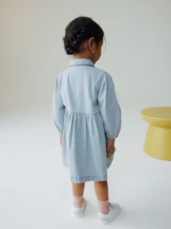 Blauw gestreept - Long Sleeve Cotton Dress (3mths-8yrs)