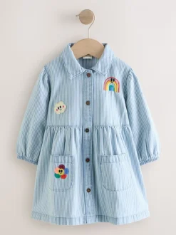 Blauw gestreept - Long Sleeve Cotton Dress (3mths-8yrs)