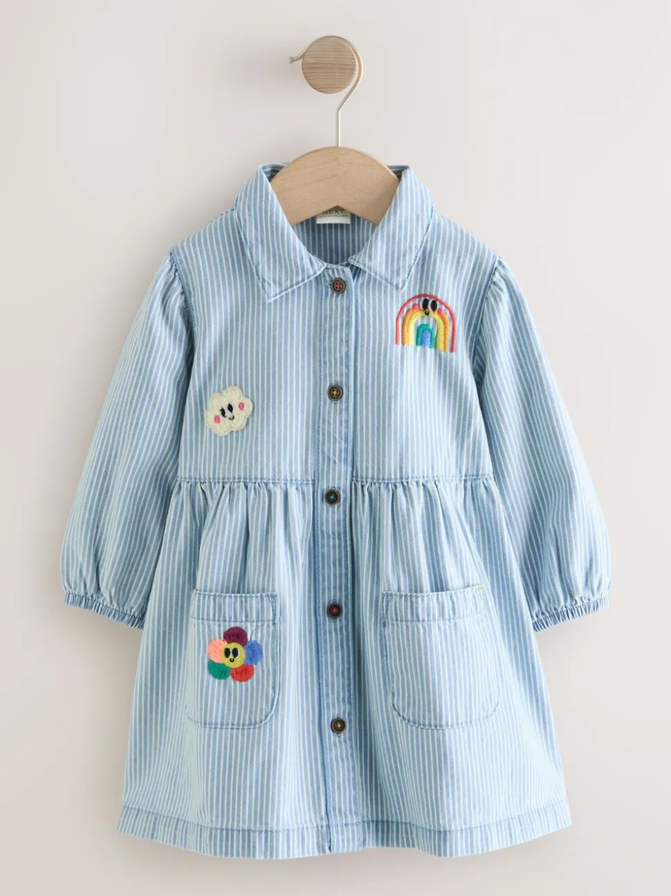 Blauw gestreept - Long Sleeve Cotton Dress (3mths-8yrs)