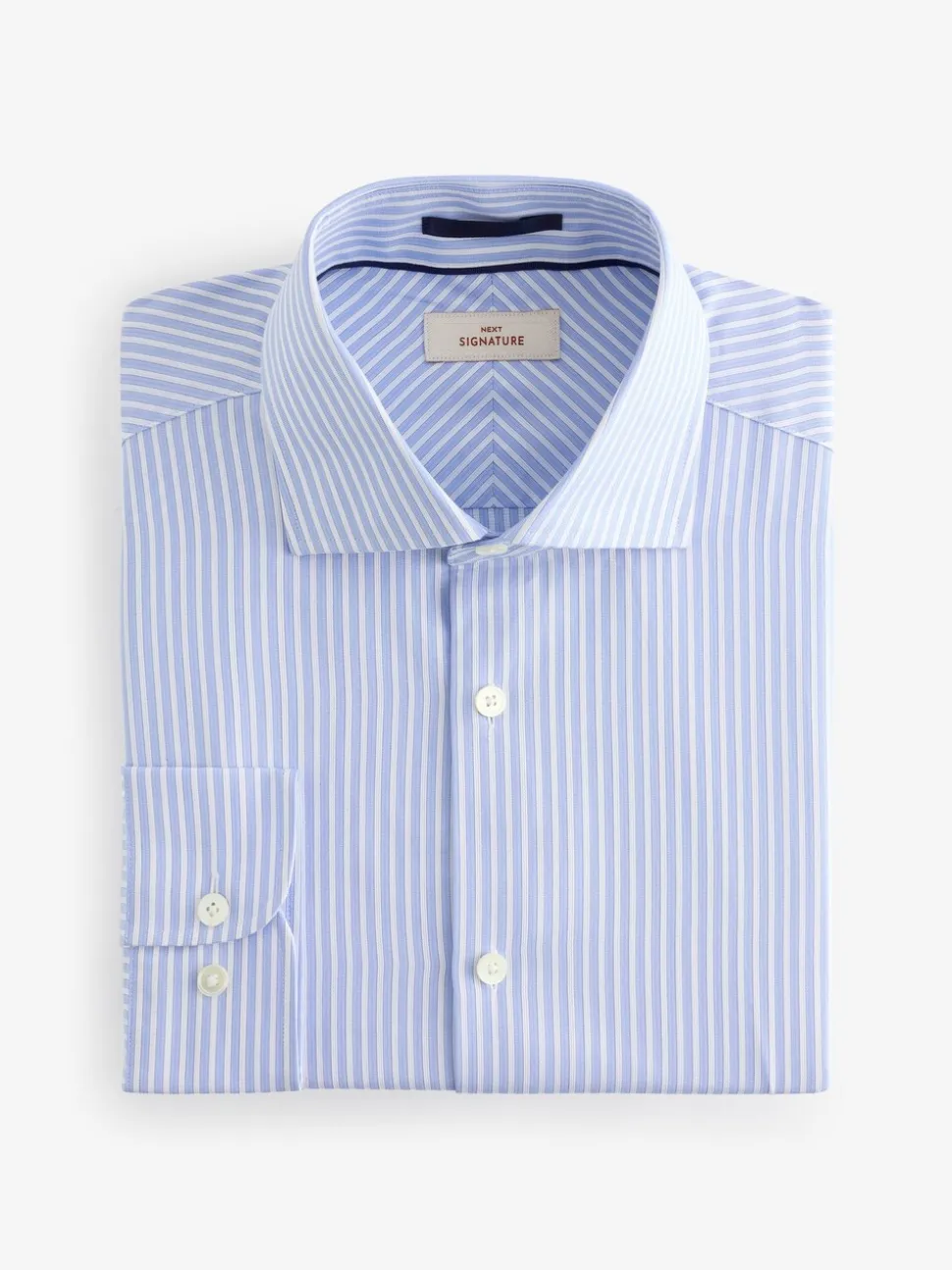 Blauw gestreept - Slim Fit Signature Single Cuff Texture Pima Cotton Shirt With Cutaway Collar