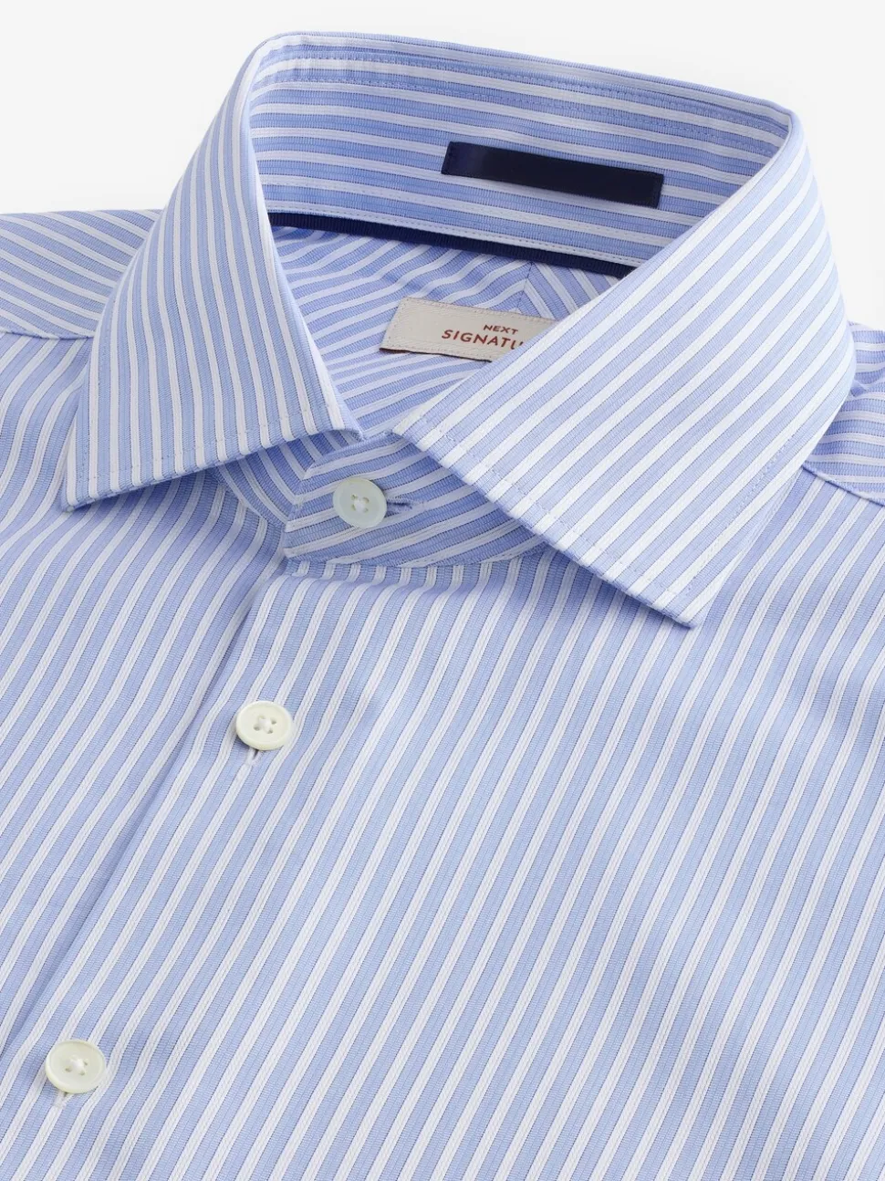 Blauw gestreept - Slim Fit Signature Single Cuff Texture Pima Cotton Shirt With Cutaway Collar