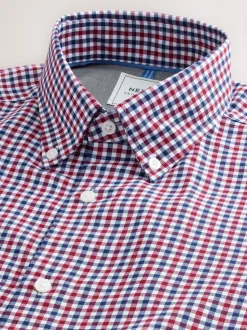Blauw gingham/rood gingham - Set van 2 stuks strijkvrije Oxford-overhemden