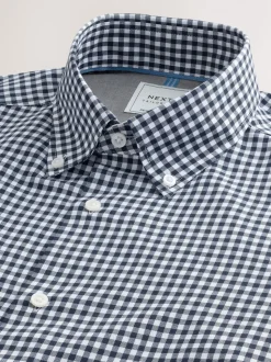 Blauw gingham/rood gingham - Set van 2 stuks strijkvrije Oxford-overhemden