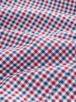 Blauw gingham/rood gingham - Set van 2 stuks strijkvrije Oxford-overhemden