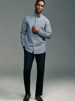 Blauw gingham/rood gingham - Set van 2 stuks strijkvrije Oxford-overhemden