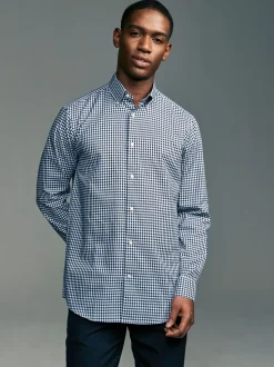 Blauw gingham/rood gingham - Set van 2 stuks strijkvrije Oxford-overhemden