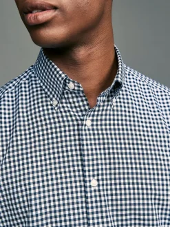Blauw gingham/rood gingham - Set van 2 stuks strijkvrije Oxford-overhemden