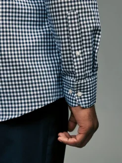 Blauw gingham/rood gingham - Set van 2 stuks strijkvrije Oxford-overhemden