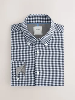 Blauw gingham/rood gingham - Set van 2 stuks strijkvrije Oxford-overhemden