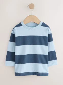 Blauw graafmachine - Set van 3 T-shirts met grafische print en lange mouwen (3mnd-7jr)