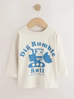 Blauw graafmachine - Set van 3 T-shirts met grafische print en lange mouwen (3mnd-7jr)