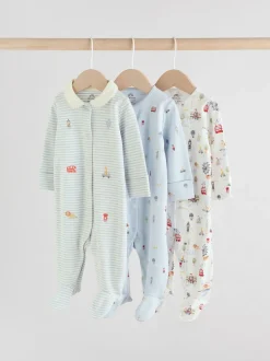 Blauw London - Verpakking van 3 babypyjama's (0-2jr)