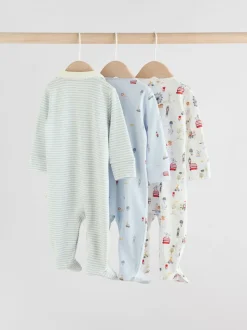 Blauw London - Verpakking van 3 babypyjama's (0-2jr)