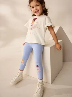 Blauw met ballerina - Versierde leggings (3 mnd-7 jr)
